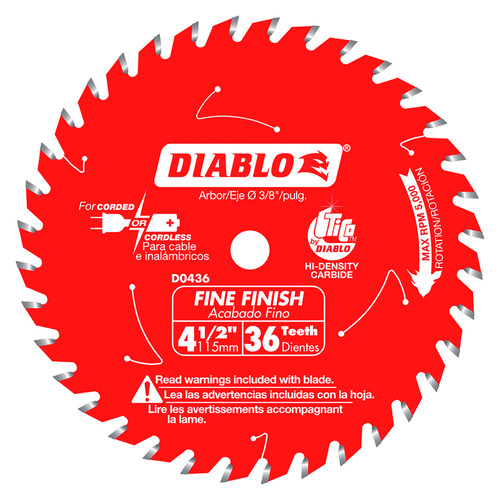 Diablo - D0436X - 4-1/2 in. D X 3/8 in. S TiCo Hi-Density Carbide Saw Blade 36 teeth 1 pc