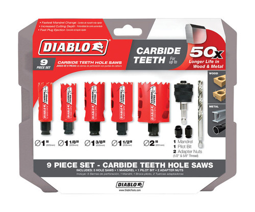 Diablo - DHS09SGPCT - Mandrel Hole Saw Kit 9 pc