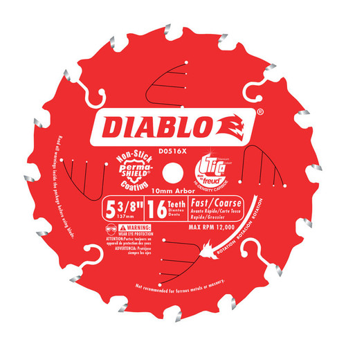 Diablo - D0516X - 5-3/8 in. D X 10 mm S Cordless Trim Carbide Tip Circular Saw Blade 16 teeth 1 pc
