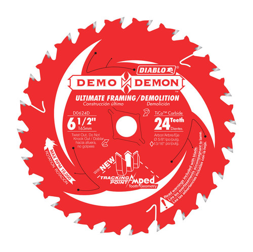 Diablo - D0624DA - Demo Demon 6-1/2 in. D X 5/8 in. S Framing/Demolition TiCo Hi-Density Carbide Saw Blade 24 te