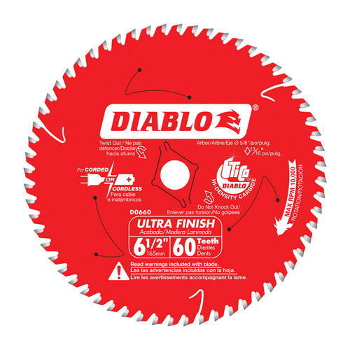 Diablo - D0660A - 6-1/2 in. D X 5/8 in. S Ultra Finish TiCo Hi-Density Carbide Saw Blade 60 teeth 1 pc