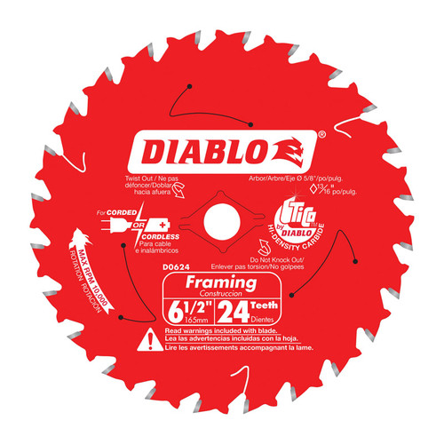 Diablo - D0624A - 6-1/2 in. D X 5/8 in. S TiCo Hi-Density Carbide Framing Blade 24 teeth 1 pc