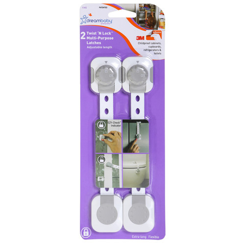 Dreambaby - L1442 - Twist 'N Lock Gray/White Plastic Adhesive Multi-Use Latch - 2/Pack