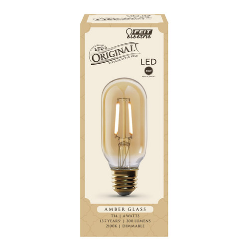 Feit Electric - T14/VG/LED - T14 E26 (Medium) LED Bulb Amber Soft White 40 W 1 pk