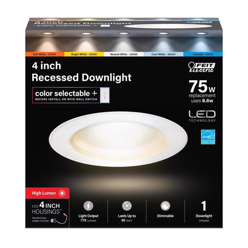 Feit Electric - LEDR4HO/6WYCA - White 4 in. W Aluminum LED Dimmable Recessed Downlight 75 W