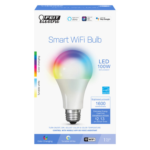 Feit Electric - OM100/RGBWCA/AG - A21 E26 (Medium) LED Smart Bulb Color Changing 100 W 1 pk