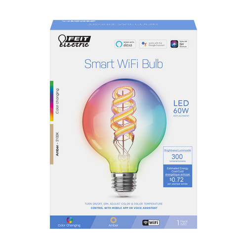 Feit Electric - G3060/RGBWFILAG - G30 E26 (Medium) LED Smart Bulb Color Changing 60 W 1 pk