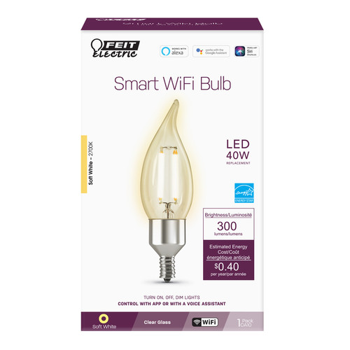 Feit Electric - CFC40927CAFILAG - Flame Tip E12 (Candelabra) LED Smart Bulb Soft White 40 W 1 pk
