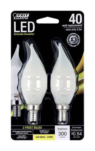 Feit Electric - BPCFF40927CAF2R - CA10 E12 (Candelabra) LED Bulb Soft White 40 W 2 pk