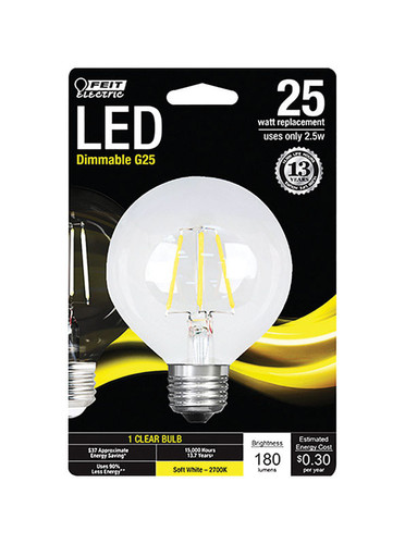 Feit Electric - BPG2525/927CAFR - G25 E26 (Medium) LED Bulb Soft White 25 W 1 pk