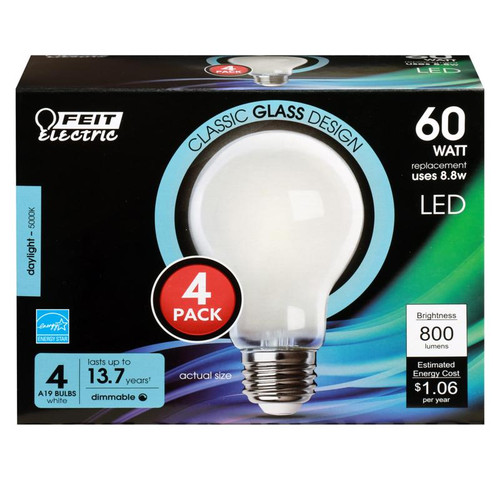 Feit Electric - A1960950CAFIL4 - Enhance A19 E26 (Medium) LED Bulb Daylight 60 W 4 pk