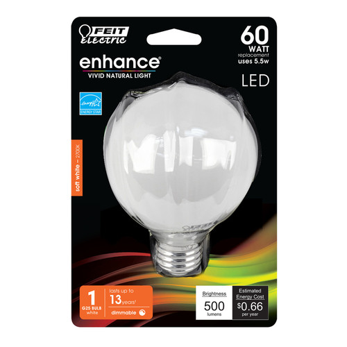 Feit Electric - BPG2560W927CAFL - Enhance G25 E26 (Medium) LED Bulb Soft White 60 W 1 pk