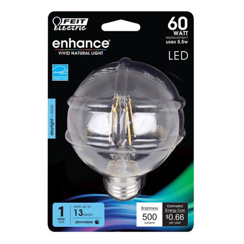 Feit Electric - BPG2560950CAFRP - Enhance G25 E26 (Medium) Filament LED Bulb Daylight 60 W 1 pk