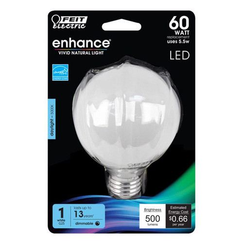 Feit Electric - BPG2560950CAFLR - Enhance G25 E26 (Medium) Filament LED Bulb Daylight 60 W 1 pk