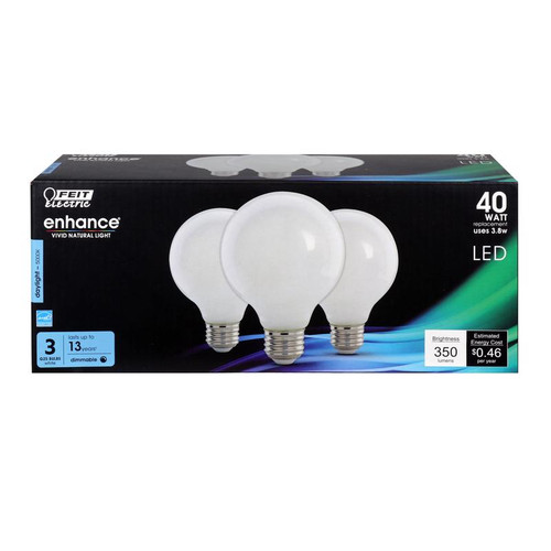 Feit Electric - G2540W950CAFL3R - Enhance G25 E26 (Medium) Filament LED Bulb Daylight 40 W 3 pk