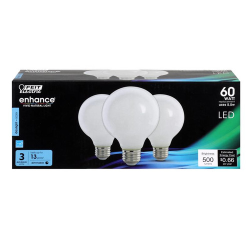 Feit Electric - G2560W950CAFL3R - Enhance G25 E26 (Medium) Filament LED Bulb Daylight 60 W 3 pk