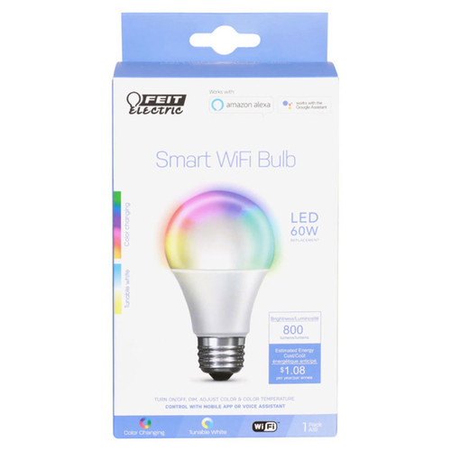 Feit Electric - OM60/RGBW/CA/AG - A19 E26 (Medium) Smart WiFi LED Bulb Color Changing 60 W 1 pk