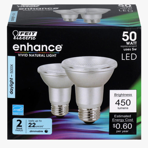 Feit Electric - PAR20DM/950CA/2 - Enhance PAR20 E26 (Medium) LED Bulb Daylight 50 W 2 pk