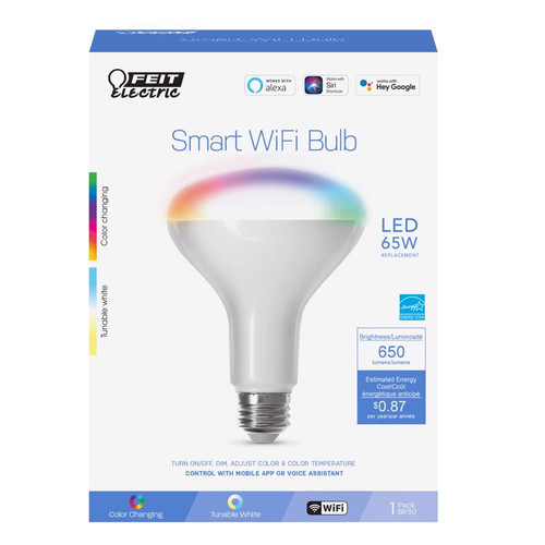 Feit Electric - BR30/RGBW/CA/AG - BR30 E26 (Medium) Smart WiFi LED Bulb Color Changing 65 W 1 pk