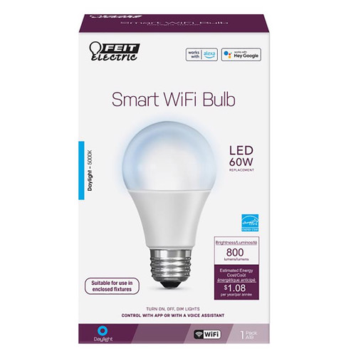 Feit Electric - OM60/950CA/AG - A19 E26 (Medium) Smart WiFi LED Bulb Daylight 60 W 1 pk