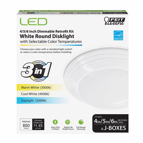 Feit Electric - 74006/CA - White 4, 5 and 6 in. W LED Disklight Retrofit Kit 12 W