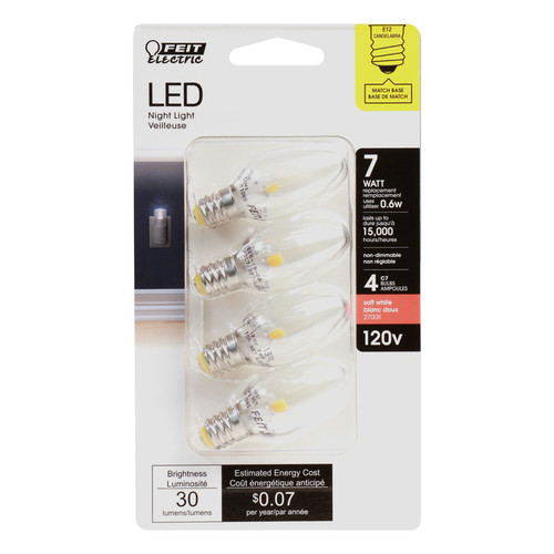 Feit Electric - BP7C7/827/LED/4 - C7 E12 (Candelabra) LED Bulb Soft White 7 W 4 pk