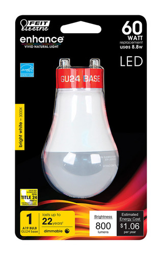 Feit Electric - BPOM60DM930CAGU - Enhance A19 GU24 LED Bulb Bright White 60 W 1 pk