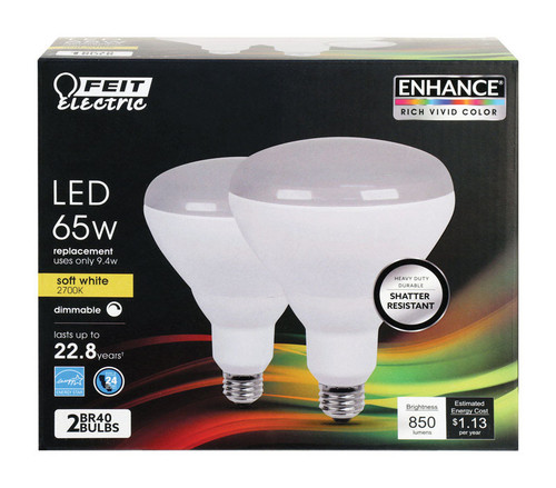 Feit Electric - BR40DM/927CA/2 - Enhance BR40 E26 (Medium) LED Bulb Soft White 65 W 2 pk