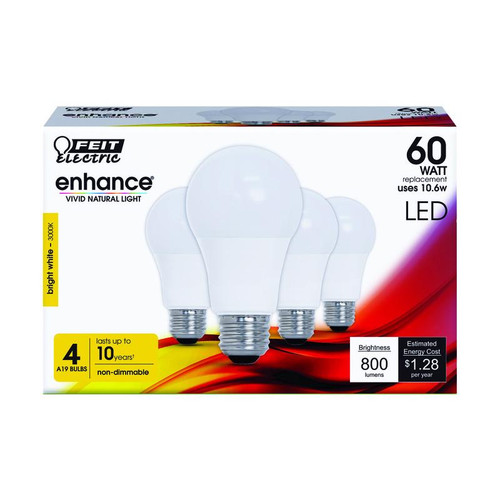 Feit Electric - OM60/930CA10K/4 - Enhance A19 E26 (Medium) LED Bulb Bright White 60 W 4 pk