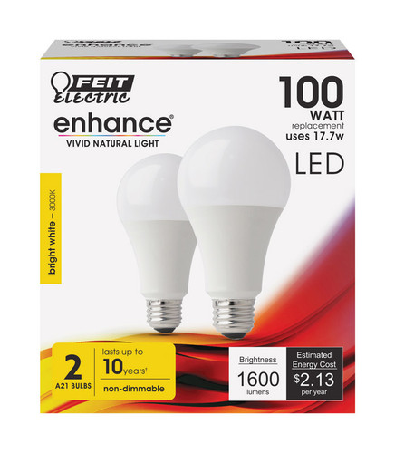 Feit Electric - OM100/930CA10K2 - Enhance A21 E26 (Medium) LED Bulb Bright White 100 W 2 pk