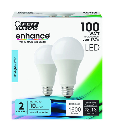 Feit Electric - OM100/950CA10K2 - Enhance A21 E26 (Medium) LED Bulb Daylight 100 W 2 pk