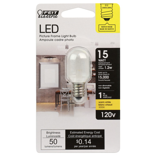 Feit Electric - BPT6/SU/LED - T6 E12 (Candelabra) LED Bulb Warm White 15 W 1 pk