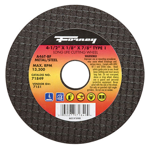 Forney - 71849 - 4-1/2 in. D X 7/8 in. S Aluminum Oxide Metal Cut-Off Wheel 1 pc