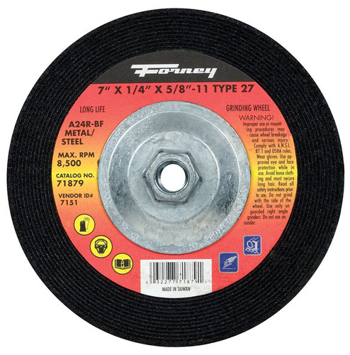 Forney - 71879 - 7 in. D X 1/4 in. thick T X 5/8 in. in. S Metal Grinding Wheel 1 pc