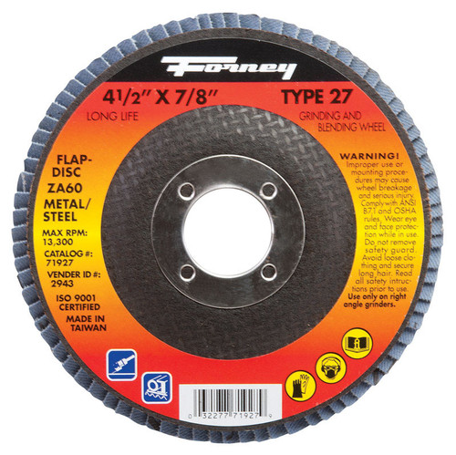 Forney - 71927 - 4-1/2 in. D Zirconia Aluminum Oxide Flap Disc 60 Grit 1 pc