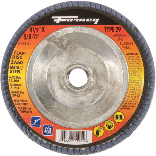 Forney - 71932 - 4-1/2 in. D Zirconia Aluminum Oxide Thread Arbor Flap Disc 80 Grit 1 pc