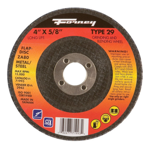 Forney - 71993 - 4 in. D X 5/8 in. in. S Zirconia Aluminum Oxide Flap Disc 80 Grit 1 pc