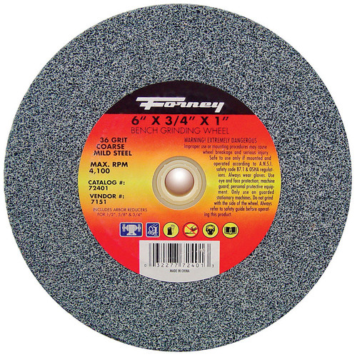 Forney - 72401 - 6 in. D X 3/4 in. thick T X 1 in. in. S Bench Grinding Wheel 1 pc