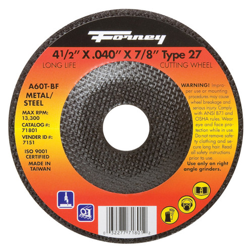 Forney - 71801 - 4-1/2 in. D X 7/8 in. S Aluminum Oxide Metal Cut-Off Wheel 1 pc