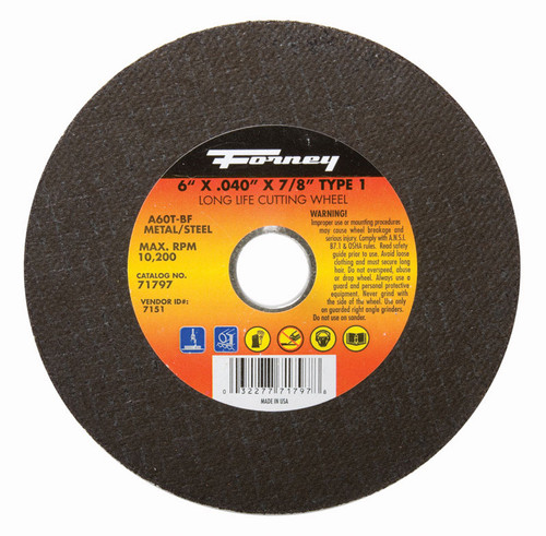 Forney - 71797 - 6 in. D X 7/8 in. S Aluminum Oxide Metal Cut-Off Wheel 1 pc