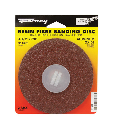 Forney - 71668 - 4.5 in. Aluminum Oxide Adhesive Sanding Disc 36 Grit 3 pk