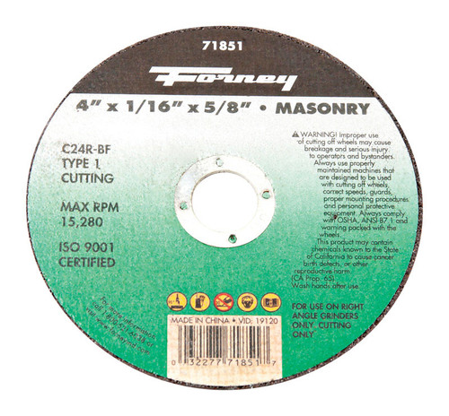 Forney - 71851 - 4 in. D X 5/8 in. S Silicon Carbide Masonry Cutting Wheel 1 pc