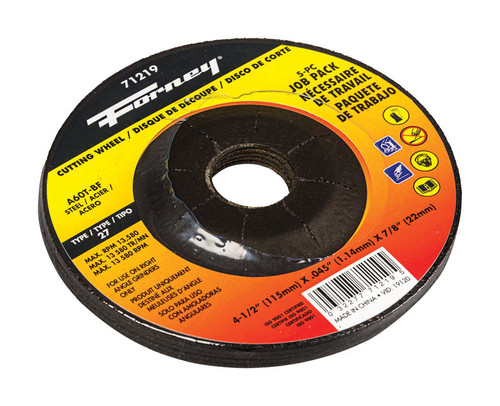 Forney - 71219 - 4-1/2 in. D X 7/8 in. S Aluminum Oxide Metal Cutting Wheel 5 pk
