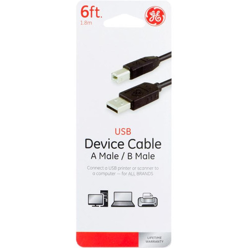 GE - 33760 - 6 ft. L USB Printer Cable