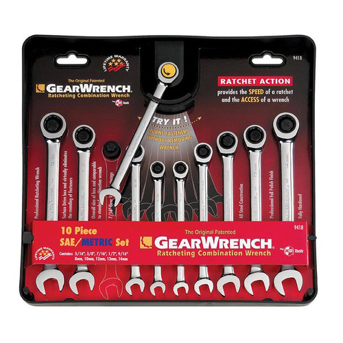 GearWrench - 9418 - 12 Point Metric and SAE Ratcheting Combination Wrench Set 10 pc