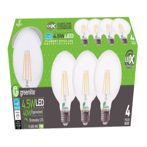 Greenlite - 4.5WLEDXGLOBED4 - G25 E26 (Medium) Filament LED Bulb Soft White 40 4 pk