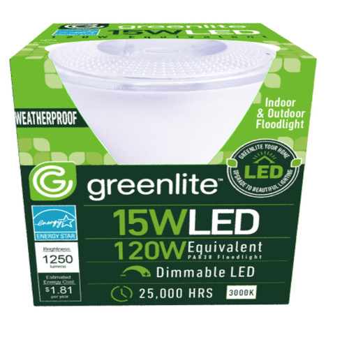 Greenlite - 15W/PAR38D/FL - PAR38 E26 (Medium) LED Floodlight Bulb Bright White 120 W 1 pk