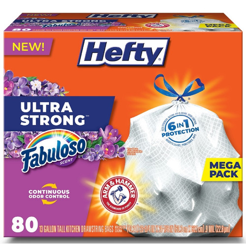 Hefty - 00E88390 - Ultra Strong 13 gal Fabuloso Scent Tall Kitchen Bags Drawstring 80 pk