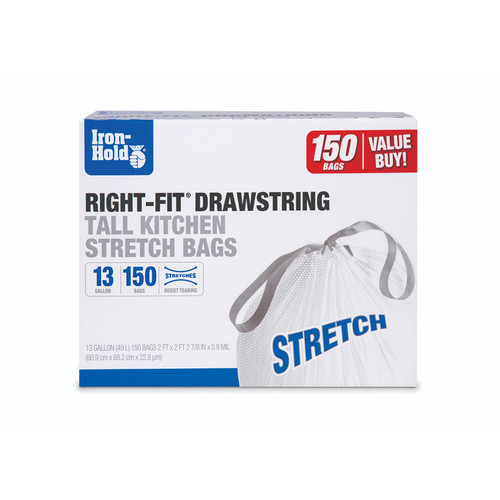 Iron-Hold - 1695249 - Right-Fit 13 gal Tall Kitchen Bags Drawstring 150 pk