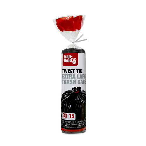 Iron-Hold - 1372523 - 33 gal Trash Bags Twist Tie 15 pk